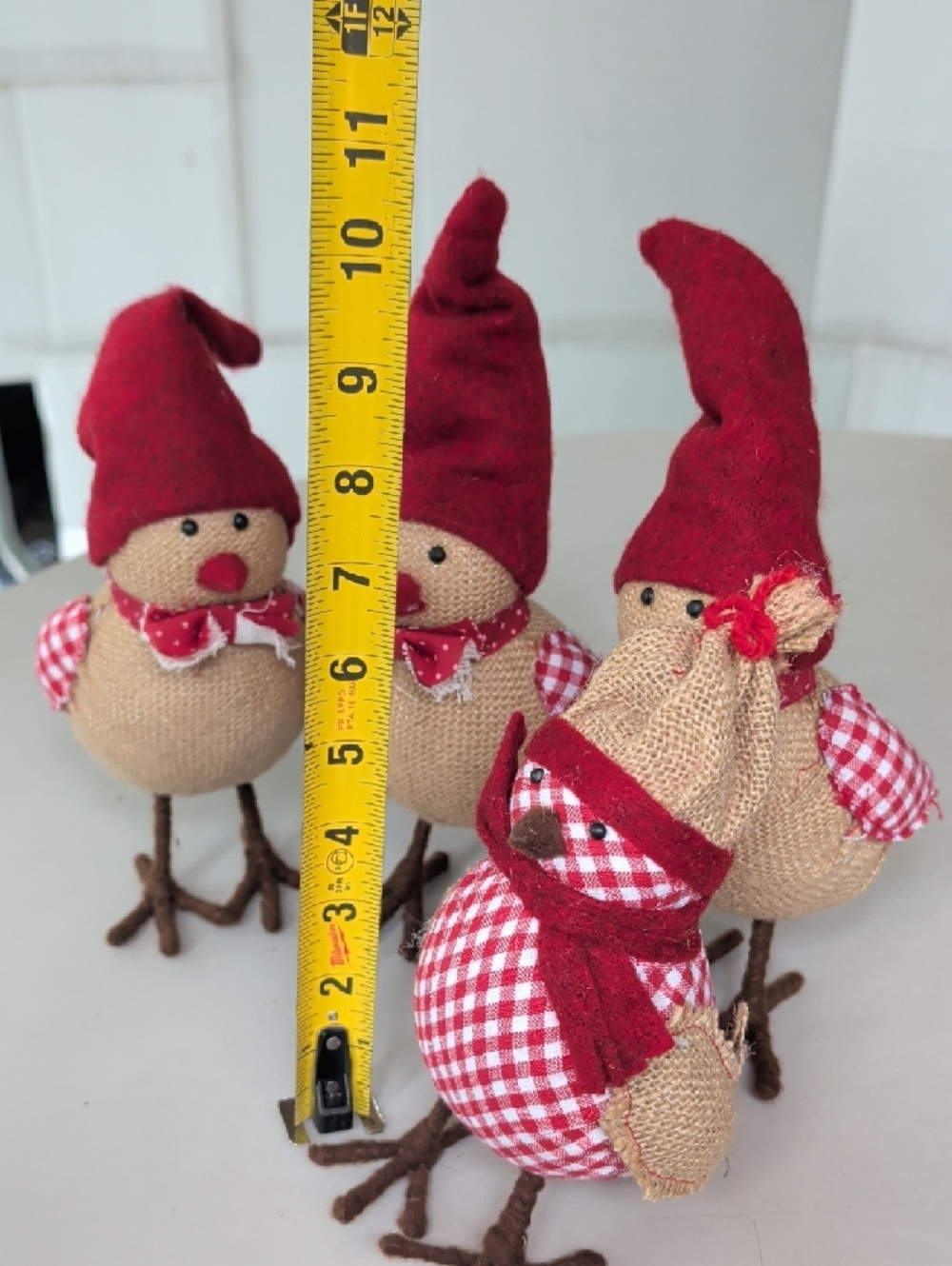Festive Red Burlap Bird Holiday Decor Set of 4 Christmas Holiday Adorable Unique - Picture 6 of 6
